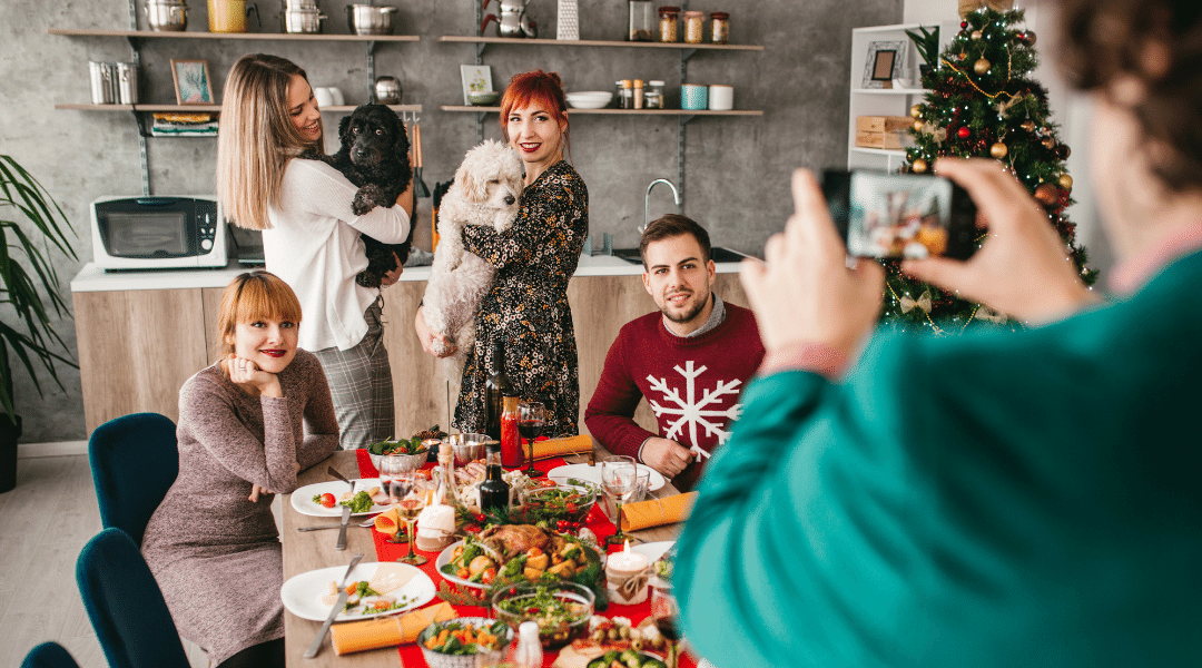 Family gathering for a photo during the holidays